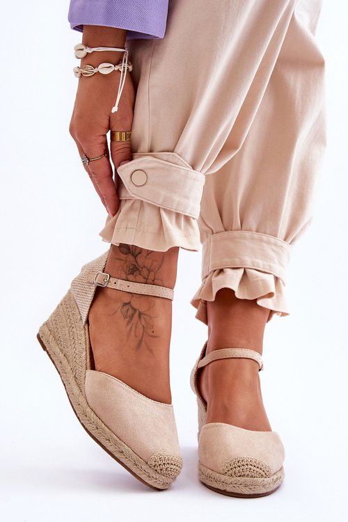 Semišové sandále espadrilles na klinovom béžovom cammer