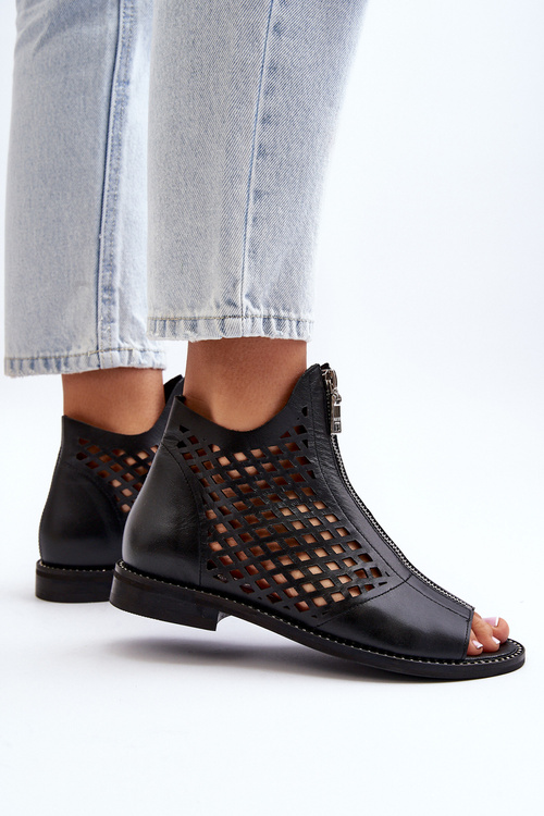 Zazoo 977/L Kožené vyšívané sandály na zip