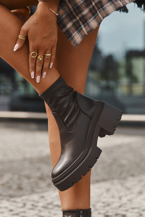 Dámské kotníkové boty s masivním podpatkem a platformou Ekologická kůže hnědé Elvianne