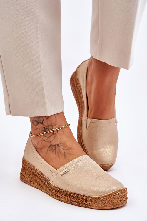 Dámské kožené espadrilky na klínu Béžová a zlatá Hadlee