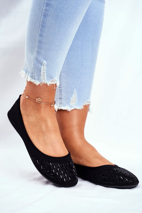 Čierne dámske baleríny s amantero zirkónmi