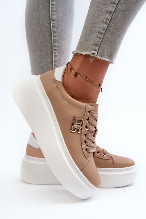 Hnědé Dámské Kožené Tenisky Na Platformě Pernalia