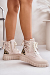 Dámské botky na platformě s ozdobným šněrováním leopardí světle béžové Edidda