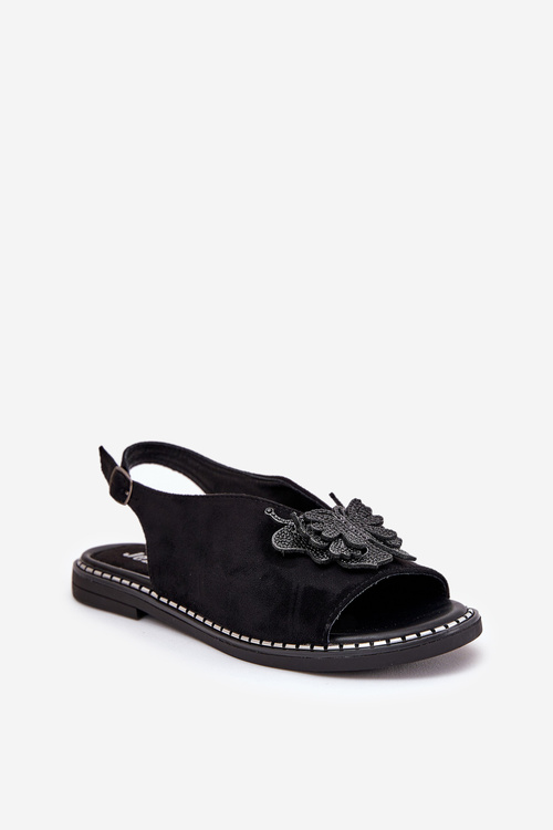 Dámske sandále na plochom podpätku s ozdobou čierne Setorina