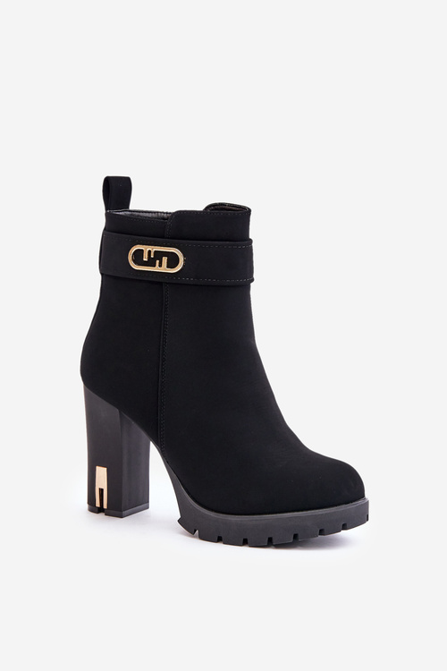 Zateplené dámské boty na podpatku na zip černé Narielis