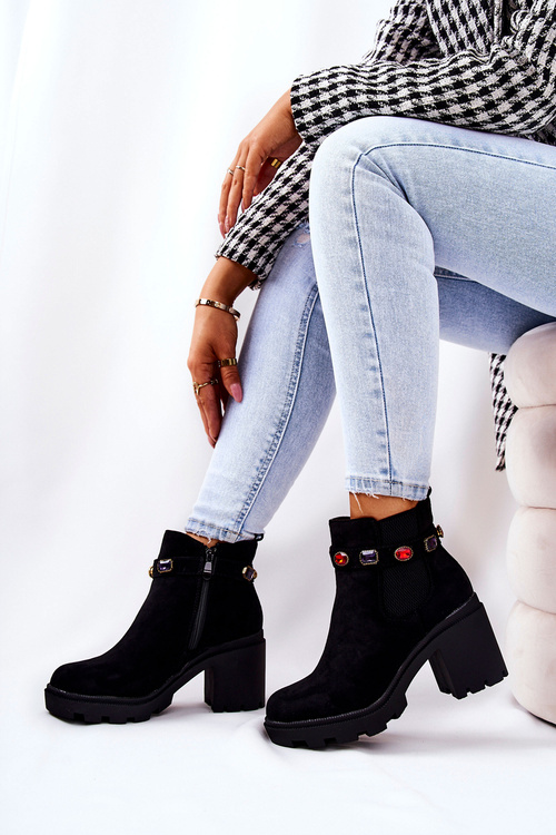 Dámské Kotníkové Boty Na Podpatku Černé Makbet