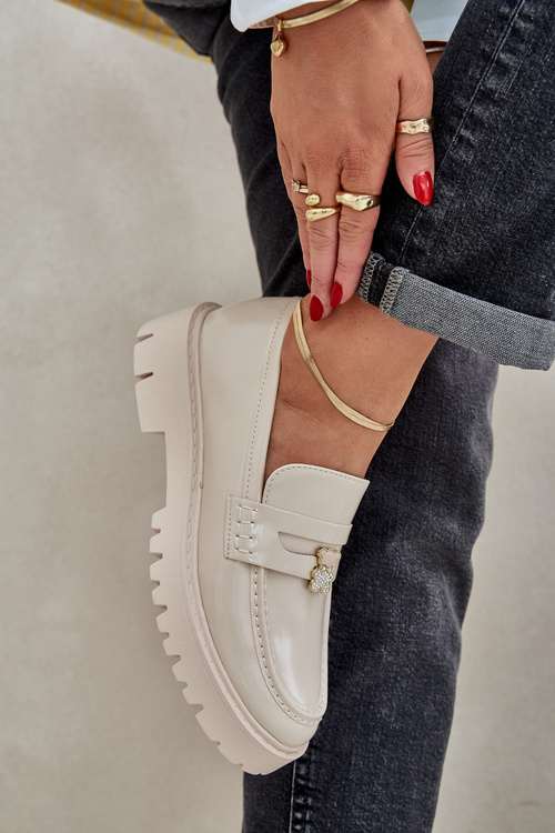 Lakované Dámske Mokasíny S Hračkou Medveď Bežové Wulinea