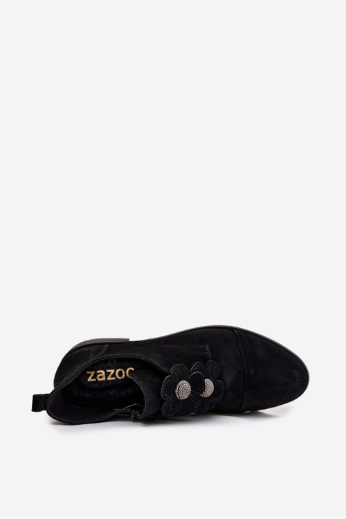 Semišové dámske mokasíny s ozdobnými kvetmi Zazoo 3080 Čierne