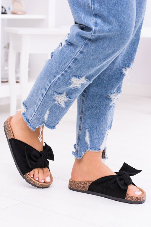 Dámské černé Papuče Na Korku Mašle Dominica