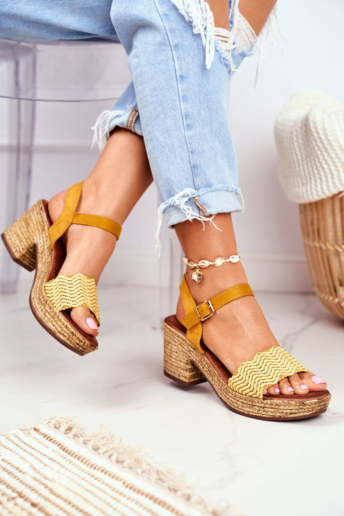 Sandály Na Pletené Platformě Žluté Fobi