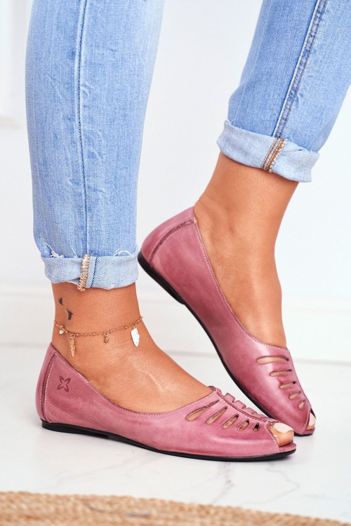 Dámské Klasické Baleríny Maciejka Kožené růžové 03497-15
