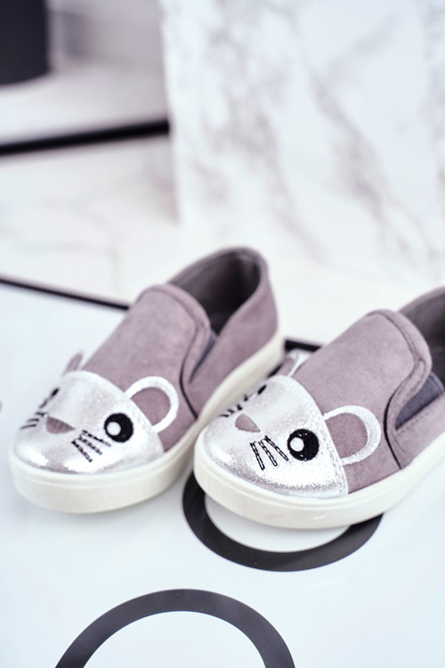 Dětská Obuv Tenisky Slip On s Myší šedé Candys