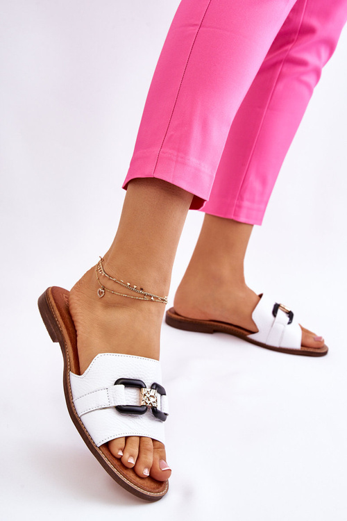 Kožené dámske topánky Lewski 3270 biele papuče