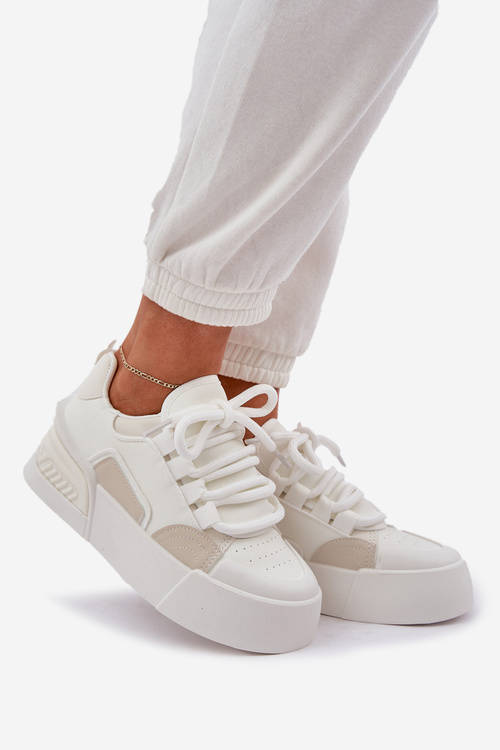 Dámské tenisky s tlustými šňůrkami na platformě bílé Laloma