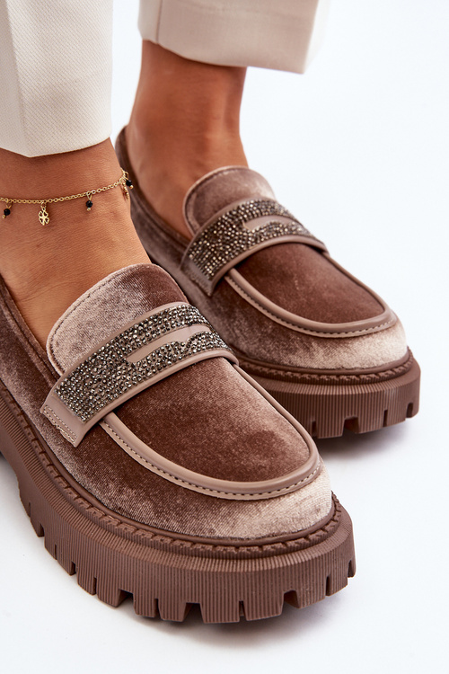 Dámské sametové mokasíny s ozdobou hnědé Wendreda