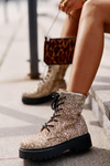 Zateplené dámske pracovné topánky zdobené flitrami zlaté Liatheine