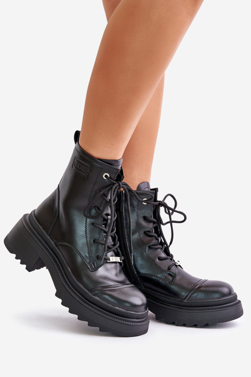 Dámské Zateplené Kožené Boty Černé Goe OO2N4115-W2