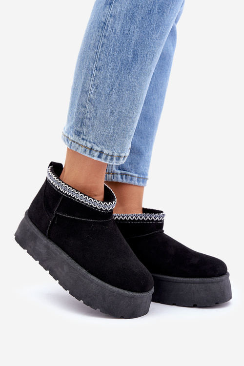 Sněhule na platformě s ozdobným vyšíváním černé Heslania