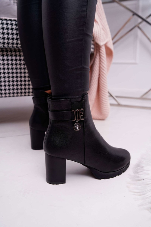 Dámské Kotníkové Boty Na Podpatku zateplené Černé Teleni