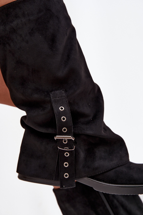 Dámske čižmy s vrchnou časťou s preložením a sponou Čierne Ophelis