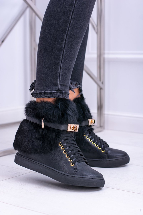 Lu Boo Černé dámské boty s přírodní kožešinou Gisele