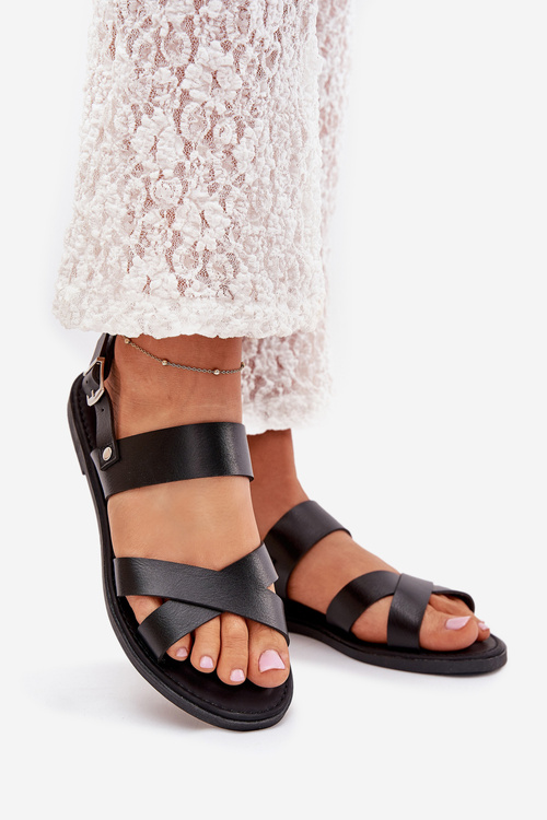 Ploché Dámske Sandále Z Eko Kože Čierne Kalira