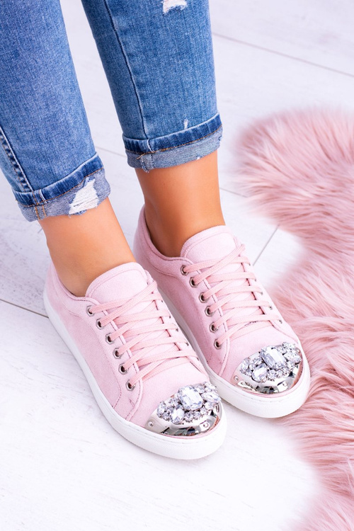 Lu boo tenisky s lesklým kryštálom práškom ružové