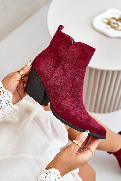 Zateplené Kožené Topánky Cowboy Eko Semišové S Zipsom Bordové Virtris