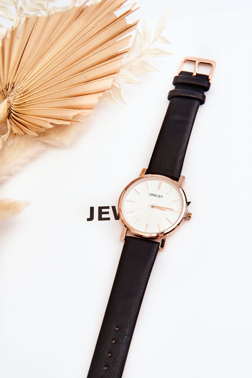 Dámské hodinky se růžové zlato pouzdrem Ernest Černá Vega