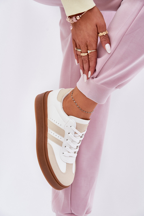 Dámske Tenisky Na Platforme Z Eko Kože Béžovo-Biele Ediriella