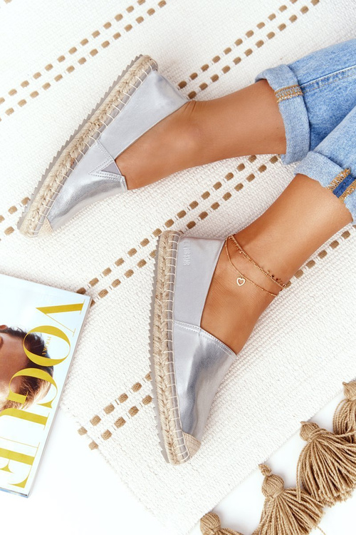 Kožené espadrilly na opletenej podrážke veľkej hviezdy HH274504 striebro