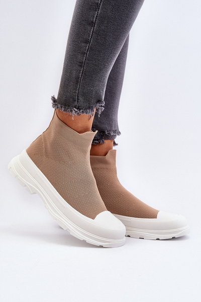 Dámske topánky so slip-on ponožkami hnedé Ilanae