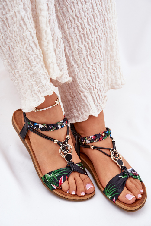 Dámske Ploché Sandále S Pleteným Pásom A Dekoráciou Čierne Artiker 56C1318