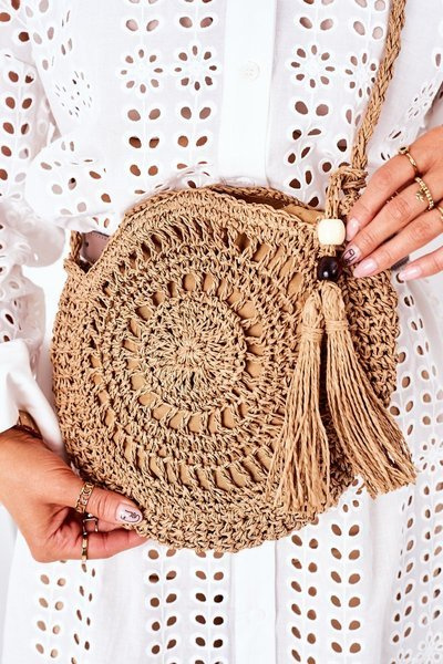 Pletena Kulatá Kabelka BRUNO ROSSI Camel