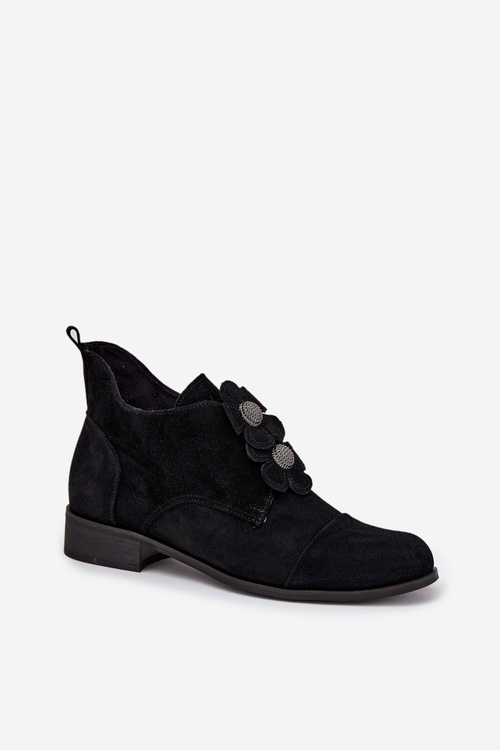 Semišové dámske mokasíny s ozdobnými kvetmi Zazoo 3080 Čierne