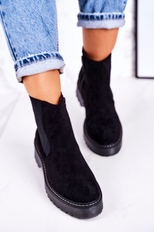 Dámské Hřejivé Chelsea Boty Na Gumové Podrážce Semišové Černé Voyager