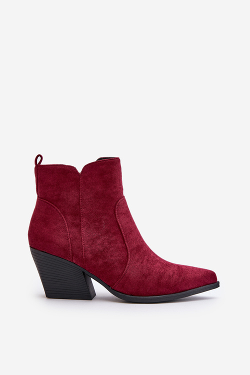 Zateplené Kožené Boty Cowboy Eko Semišové Na Zip Bordové Virtris