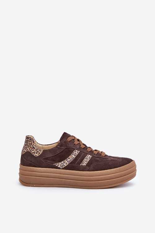 Zazoo N1176 Semišové Sneakers Na Platforme Leopard Čokoládové