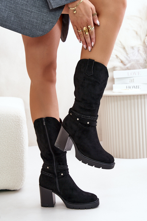 Dámske Čižmy Po Polovicu Lýtka Na Podpätku Zateplené Čierne Ivanelis