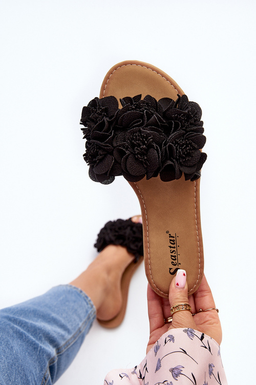 Dámské Žabky S Květinami Černé Eelfan