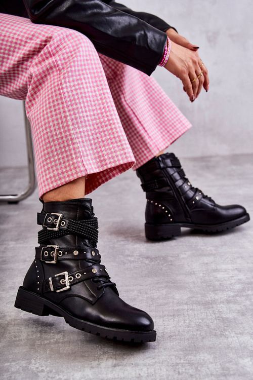 Dámské kožené kozačky s ozdobnými proužky Černá Russo