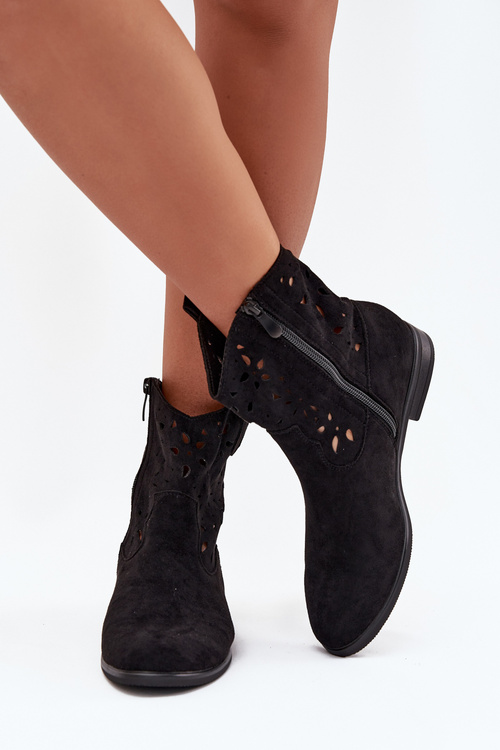 Dámské Botky S Vzorovaným Vzorem Na Plochém Podpatku Eko Semišové Černé Athera