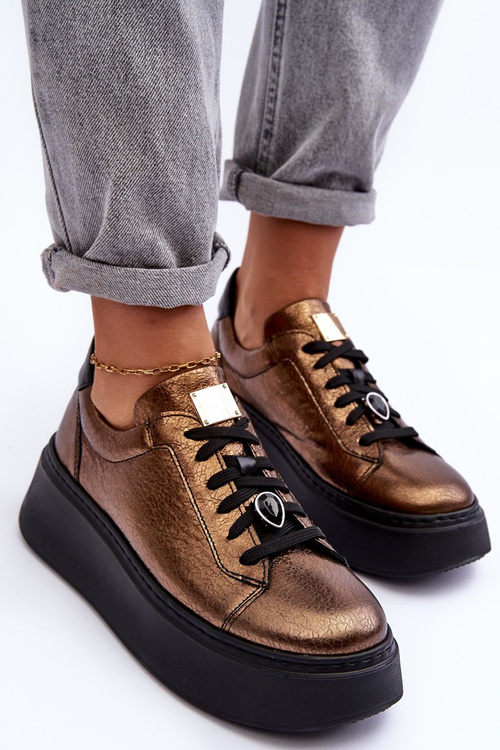 Kožené športové topánky na platforme Maciejka 06191-24 meď