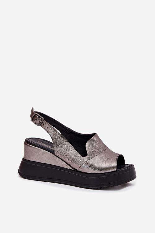 Dámské kožené sandály na klínu Artiker 54C0402 grafitové