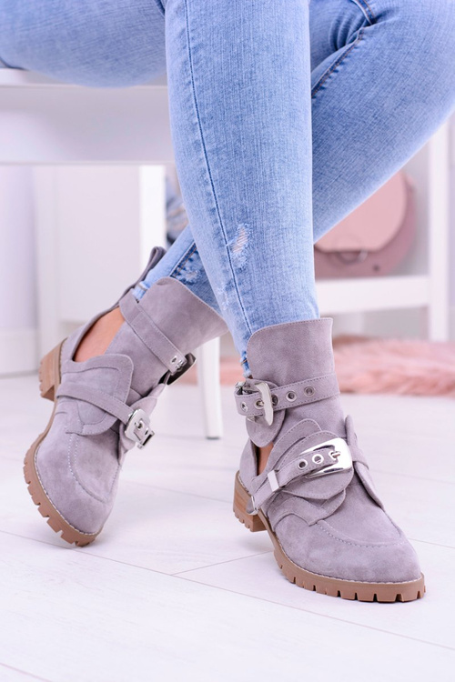 Lu Boo Gray Suede topánky s rockovými dievčenskými výrezmi