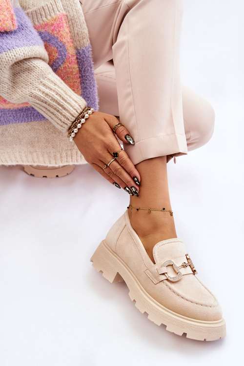 Dámske semišové topánky na platforme s dekoráciou béžová deira