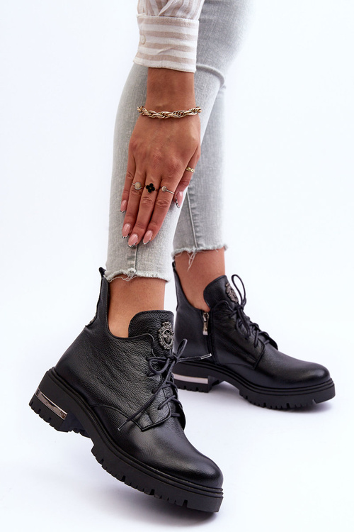 Zazoo 60309 Dámske Kožené Čižmy Na Ploškom Opätku Čierne