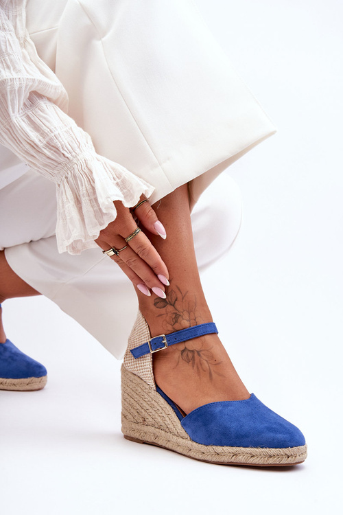 Zamszové Sandály Na Koturnu Modré Selfoss