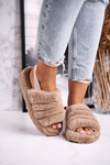 Dámska papci na kožušinovej platforme Brown Khaki Snowflake