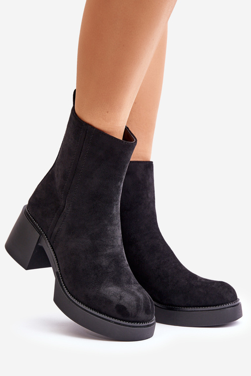 Eko semišové dámske čižmy na podpätku zateplené čierne Meriluna